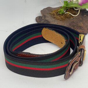 Franck Michel Men's Stripe Elastic Stretch Web Belt - Black~Red~Green - Size 42"
